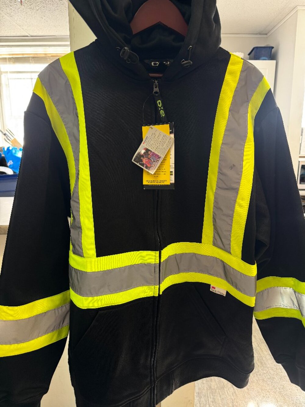 CX2 Workwear, XL Black full-zip high-visibility safety hoodie